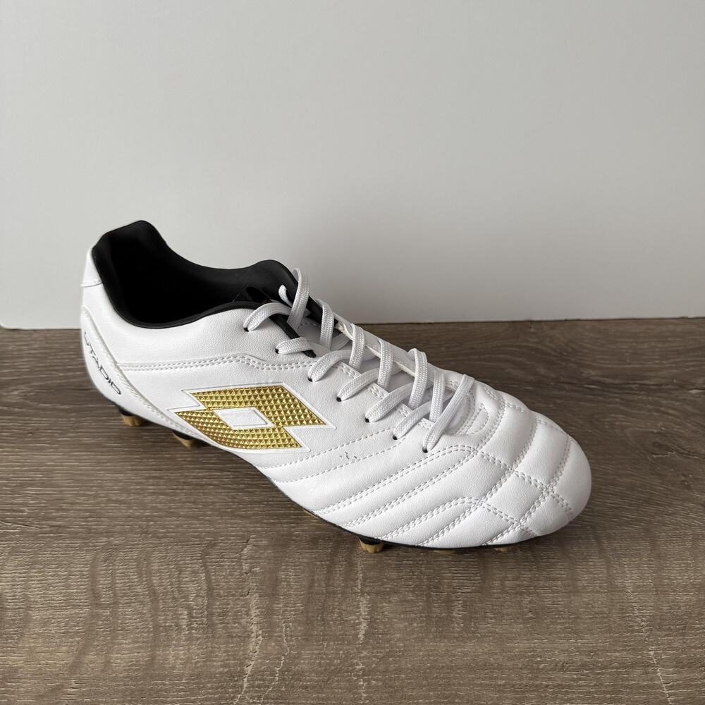 Lotto Stadio Soccer Cleat Shoes Mens Size 8 White Gold Firm Ground 219545